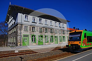 Railway station Bayerisch Eisenstein - AlÅ¾bÄ›tÃ­n, ski resort, Bohemian Forest (Å umava), Germany - Czech